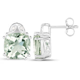 7.02 Carat Genuine Green Amethyst & White Diamond .925 Sterling Silver Earrings