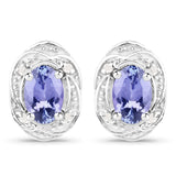 0.92 Carat Genuine Tanzanite and White Diamond .925 Sterling Silver Earrings