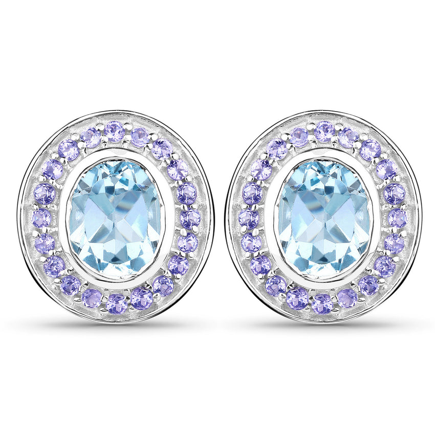 6.30 ct. Genuine Blue Topaz and Tanzanite .925 Sterling Silver Earrings