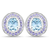 6.30 ct. Genuine Blue Topaz and Tanzanite .925 Sterling Silver Earrings