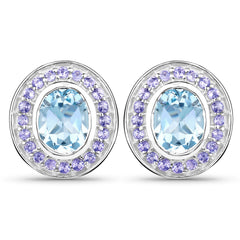 6.30 ct. Genuine Blue Topaz and Tanzanite .925 Sterling Silver Earrings