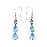 7.46 Carat Genuine Blue Topaz & Amethyst .925 Sterling Silver Earrings