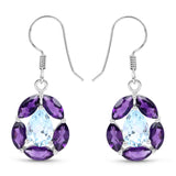 9.10 Carat Genuine Blue Topaz and Amethyst .925 Sterling Silver Earrings