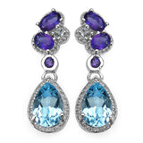 2.60 Carat Blue Topaz Earrings with 1.10 ct.. t.w. Multi-Gems in Sterling Silver