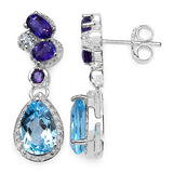 2.60 Carat Blue Topaz Earrings with 1.10 ct.. t.w. Multi-Gems in Sterling Silver