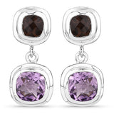 6.60 Carat Genuine Amethyst and Smoky Quartz .925 Sterling Silver Earrings