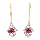 14K Yellow Gold Plated 2.12 Carat Genuine Pink Tourmaline .925 Sterling Silver Earrings