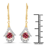 14K Yellow Gold Plated 2.12 Carat Genuine Pink Tourmaline .925 Sterling Silver Earrings