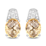 4.85 Carat Genuine Citrine and White Diamond .925 Sterling Silver Earrings