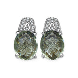 5.25 Carat Genuine Green Amethyst and 0.15 ct..t.w Genuine Diamond Accents Sterling Silver Earrings