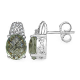 5.25 Carat Genuine Green Amethyst and 0.15 ct..t.w Genuine Diamond Accents Sterling Silver Earrings