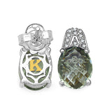 5.25 Carat Genuine Green Amethyst and 0.15 ct..t.w Genuine Diamond Accents Sterling Silver Earrings