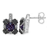 2.67 Carat Genuine Amethyst White Sapphire & Black Diamond .925 Sterling Silver Earrings