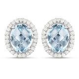 2.87 Carat Genuine Swiss Blue Topaz and White Diamond .925 Sterling Silver Earrings