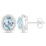 2.87 Carat Genuine Swiss Blue Topaz and White Diamond .925 Sterling Silver Earrings