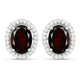 2.77 Carat Genuine Garnet and White Diamond .925 Sterling Silver Earrings