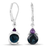 5.00 Carat Genuine London Blue Topaz & Amethyst .925 Sterling Silver Earrings