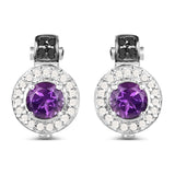 2.29 Carat Genuine Amethyst, Black Diamond and White Diamond .925 Sterling Silver Earrings