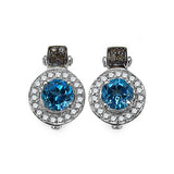 1.20 Carat Genuine Swiss Blue Topaz & 0.30 ct..t.w Genuine Diamond Accents Sterling Silver Earrings