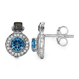 1.20 Carat Genuine Swiss Blue Topaz & 0.30 ct..t.w Genuine Diamond Accents Sterling Silver Earrings