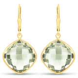 19.60 Carat Genuine Green Amethyst .925 Sterling Silver Earrings