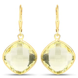 14K Yellow Gold Plated 21.40 Carat Genuine Lemon Quartz .925 Sterling Silver Earrings