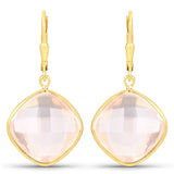 22.40 Carat Genuine Rose Quartz .925 Sterling Silver Earrings
