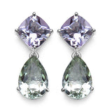 9.41 Carat Genuine Green Amethyst, Pink Amethyst & White Diamond .925 Sterling Silver Earrings