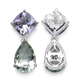 9.41 Carat Genuine Green Amethyst, Pink Amethyst & White Diamond .925 Sterling Silver Earrings
