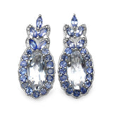 6.06 Carat Genuine Crystal Quartz, Tanzanite & White Diamond .925 Sterling Silver Earrings