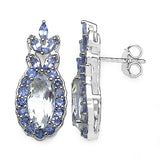 6.06 Carat Genuine Crystal Quartz, Tanzanite & White Diamond .925 Sterling Silver Earrings