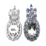 6.06 Carat Genuine Crystal Quartz, Tanzanite & White Diamond .925 Sterling Silver Earrings