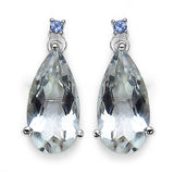 14K White Gold Plate 8.08 Carat Genuine Crystal Quartz Tanzanite & White Diamond .925 Silver Earring