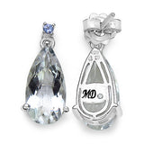 14K White Gold Plate 8.08 Carat Genuine Crystal Quartz Tanzanite & White Diamond .925 Silver Earring