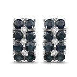 1.95 Carat Genuine Blue Sapphire and White Diamond .925 Sterling Silver Earrings