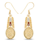 14K Yellow Gold Plate 7.69 Carat Genuine Golden Drusy Garnet & White Topaz .925 Silver Earring