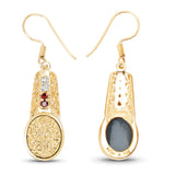 14K Yellow Gold Plate 7.69 Carat Genuine Golden Drusy Garnet & White Topaz .925 Silver Earring