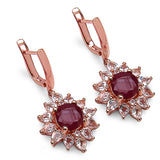 18K Rose Gold Plate 10.88 Carat Genuine Glass Filled Ruby & White Topaz .925 Sterling Silver Earring