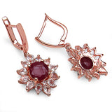 18K Rose Gold Plate 10.88 Carat Genuine Glass Filled Ruby & White Topaz .925 Sterling Silver Earring