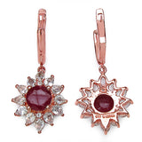 18K Rose Gold Plate 10.88 Carat Genuine Glass Filled Ruby & White Topaz .925 Sterling Silver Earring