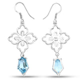 12.82 Carat Genuine Swiss Blue Topaz .925 Sterling Silver Earrings