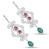 10.74 Carat Genuine Rhodolite and Emerald .925 Sterling Silver Earrings