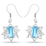 7.64 Carat Genuine Swiss Blue Topaz .925 Sterling Silver Earrings