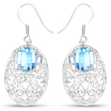 10.72 Carat Genuine Blue Topaz .925 Sterling Silver Earrings