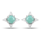 0.58 Carat Genuine Emerald and White Diamond .925 Sterling Silver Earrings