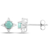 0.58 Carat Genuine Emerald and White Diamond .925 Sterling Silver Earrings