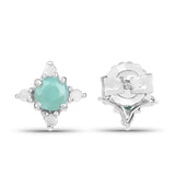 0.58 Carat Genuine Emerald and White Diamond .925 Sterling Silver Earrings