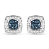 0.27 Carat Genuine Blue Diamond & White Diamond .925 Sterling Silver Earrings