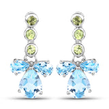 6.32 Carat Genuine Blue Topaz and Peridot .925 Sterling Silver Earrings