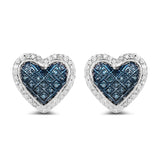 0.47 Carat Genuine White Diamond and Blue Diamond .925 Sterling Silver Earrings